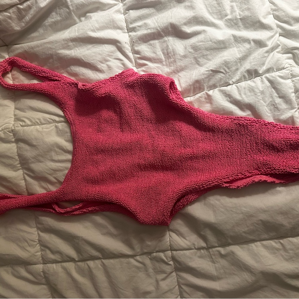 bond-eye Pink Ribbed One Piece Swimsuit